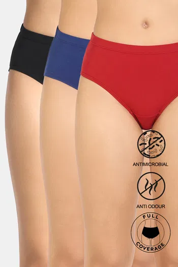 Buy Zivame Full Coverage Medium Rise Hipster Panty (Pack of 3) - Multicolor